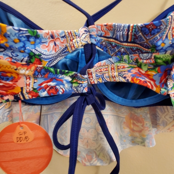Profile Blush swimwear/ bralette with blue pattern poly fabric layered, SM, NWT - Picture 7 of 10
